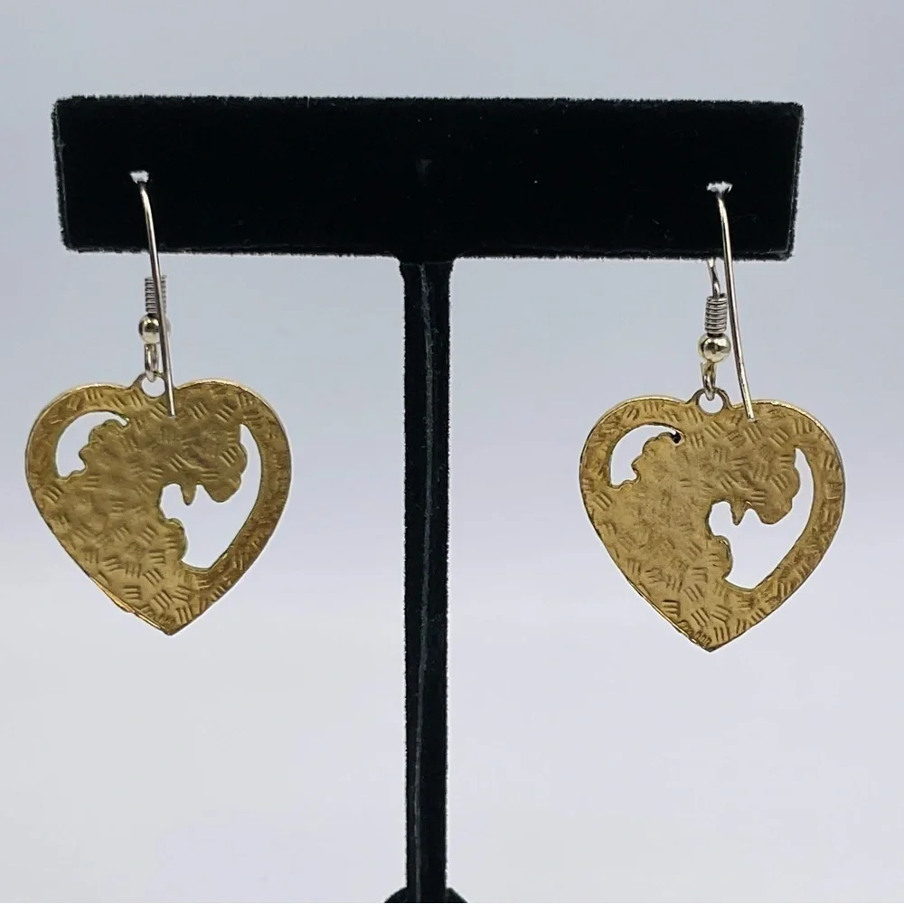 VTG Earrings Cloisonne Flower Butterfly Gold Tone 80s Jewelry Heart Gift Black - Picture 4 of 8